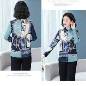 NWT Retro Hanxiner Bird Print Blouse Top Shirt Size 2 XL Beautiful Colors Plus